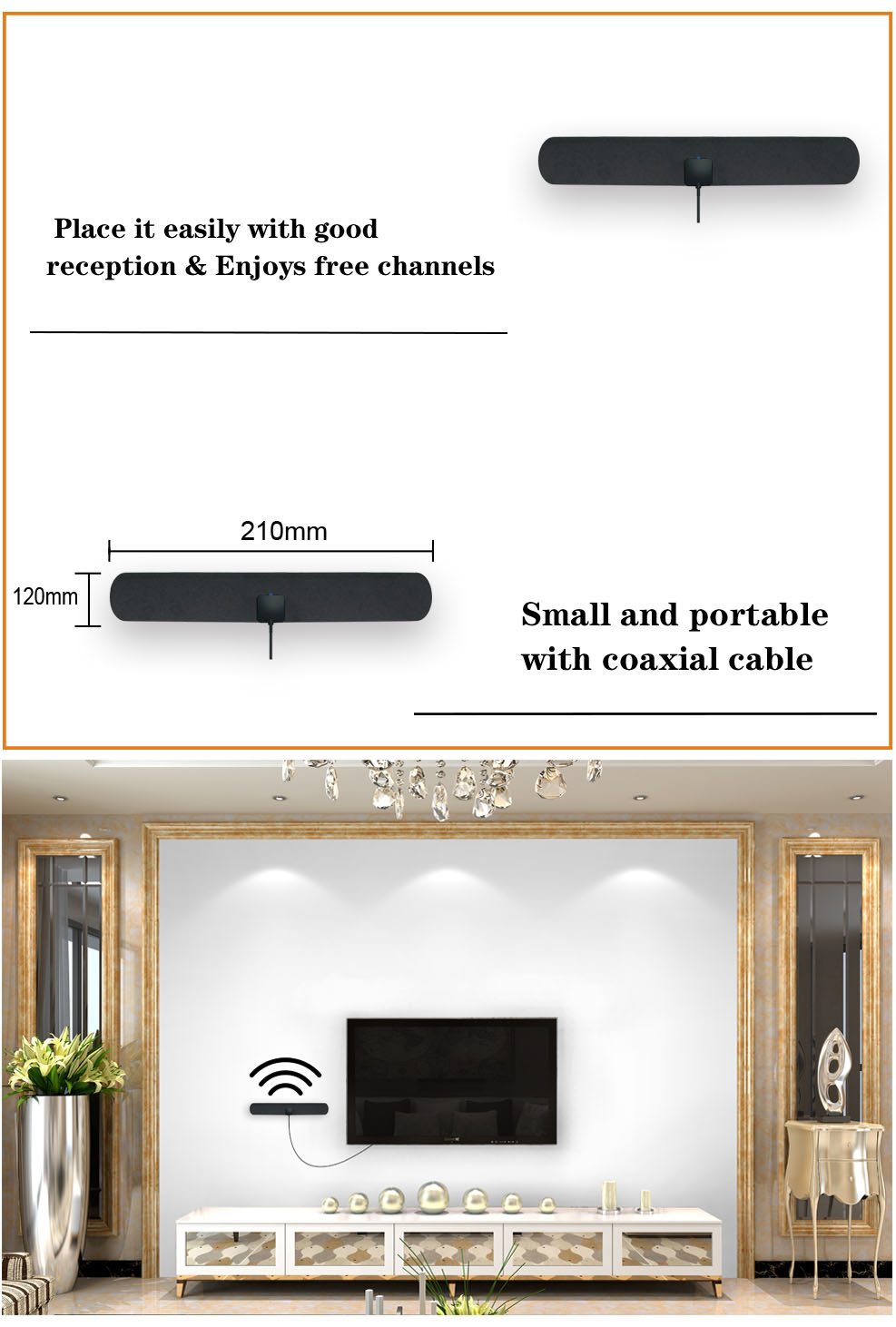 Isdb DVB-T 2-3dBi Ultra Thin Indoor Hdtv Antenna With Adhesive Sticker