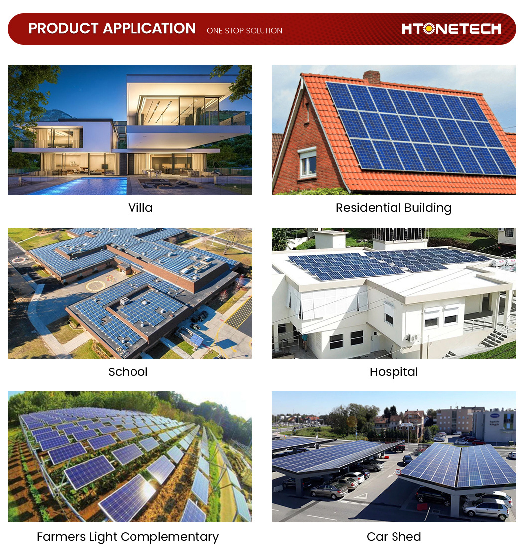 Htonetech 5kw Hybrid Solar Inverter on Grid System Solar Panel 340W China Factory 8kw 10kw 15kw on Grid Solar Energy System 5000W