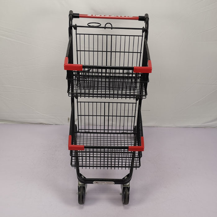 Three Basket 80L Shopping Basket Trolley Carbon Steel Q195 Metal Shopping Cart