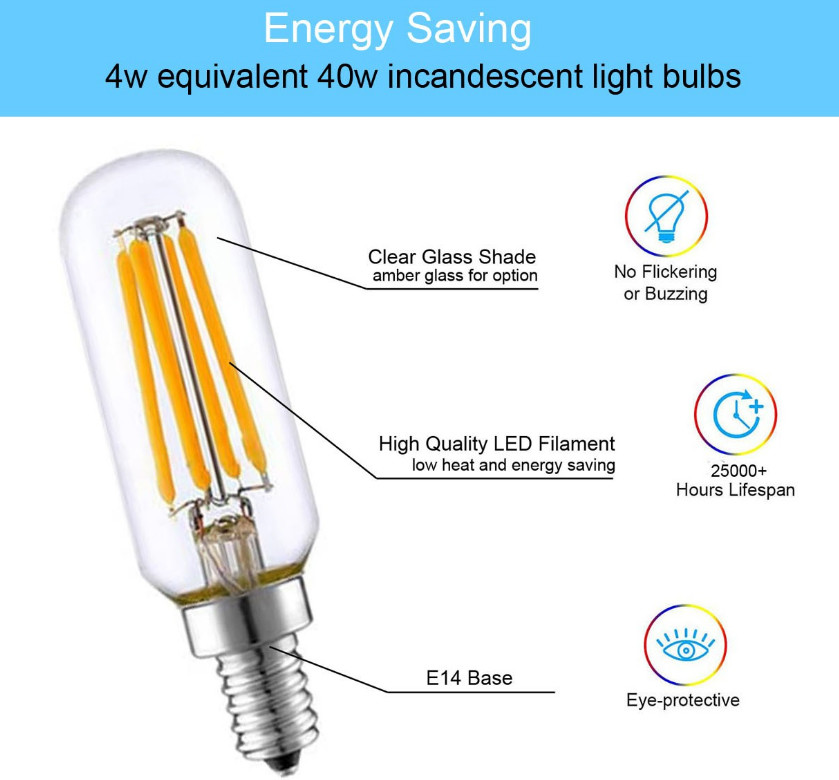 T25 E14 Vintage Edison Light Bulb Refrigerator Clear Amber Glass 2W 4W