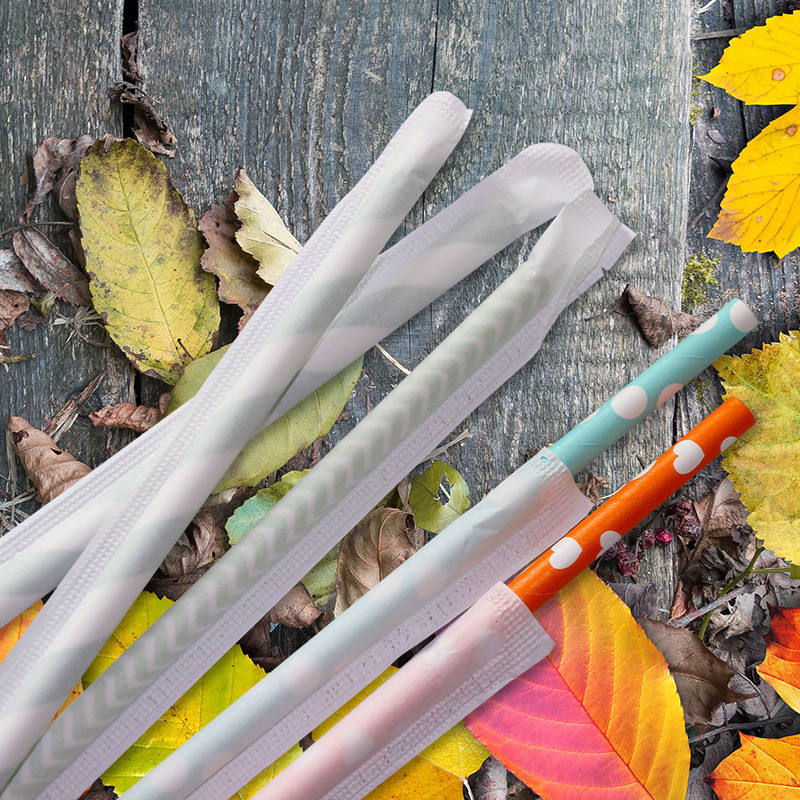 100pcs pack 6mm diameter individual packing paper straws food safe ink printing compostable pulp straws