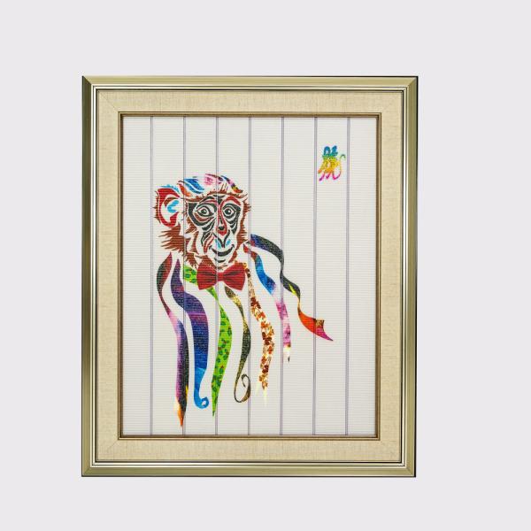 Chinese Zodiac Framed Art Twelve Animals Monkey Home Decor Ribbon Painting