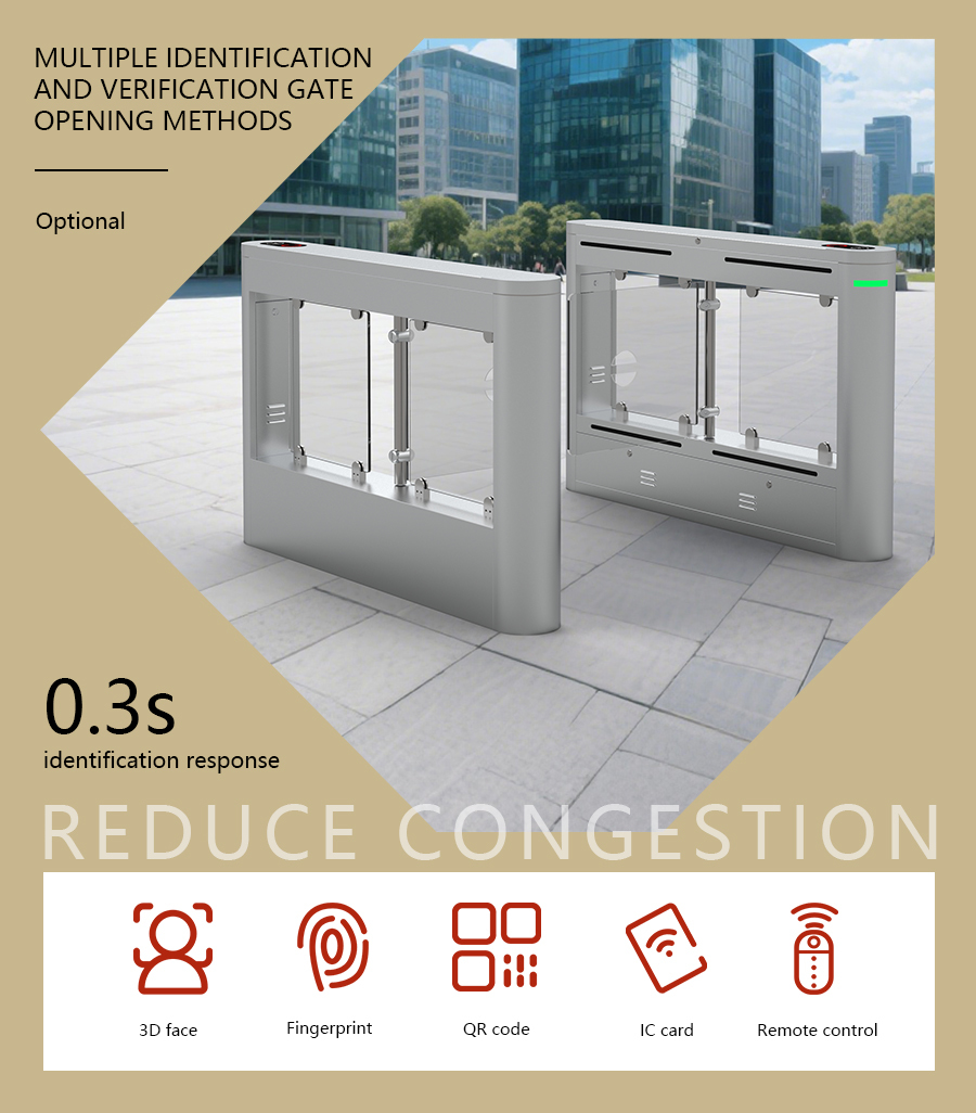 HCW Pedestrian Swing Turnstile Gate 304 Stainless Steel Cabinet With Face Recognition