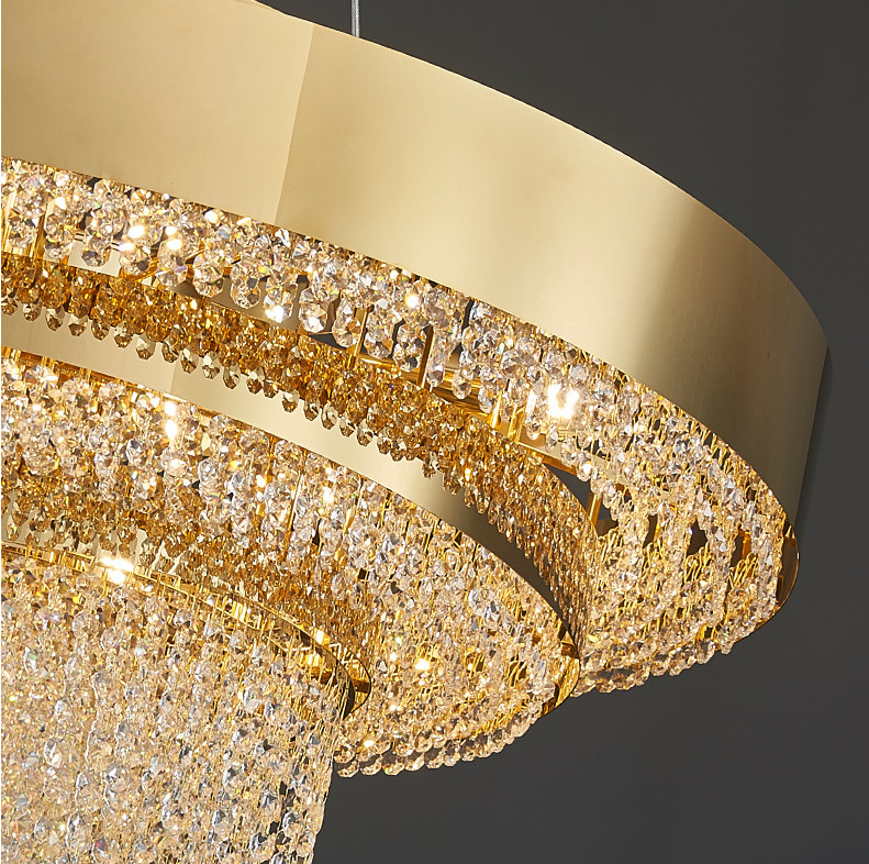 Shopping Mall Titanium Gold Plated Crystal Chandeliers Electroplating E14 Light Source