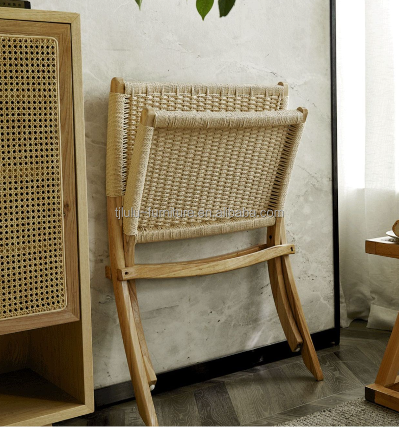 Hotel Living Room Furniture Nordic Style Solid Wood Leisure Chair with Woven Cord and Foldable Design