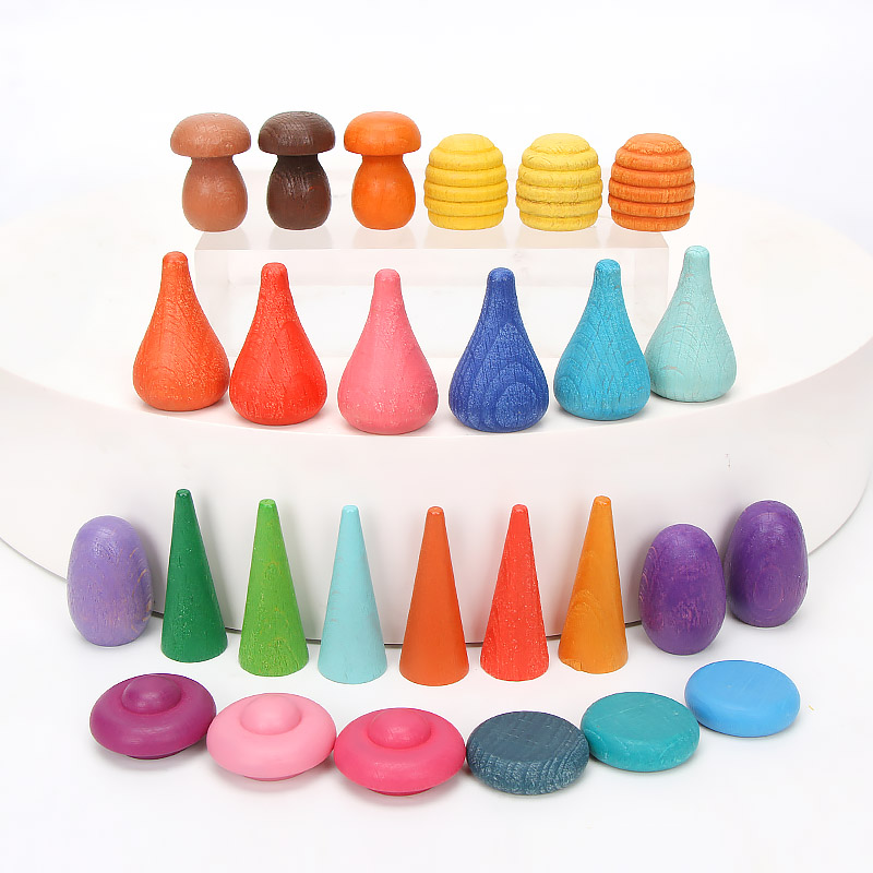 Cones 4cm Wooden Rainbow Stacker Wooden Mushroom Puzzle