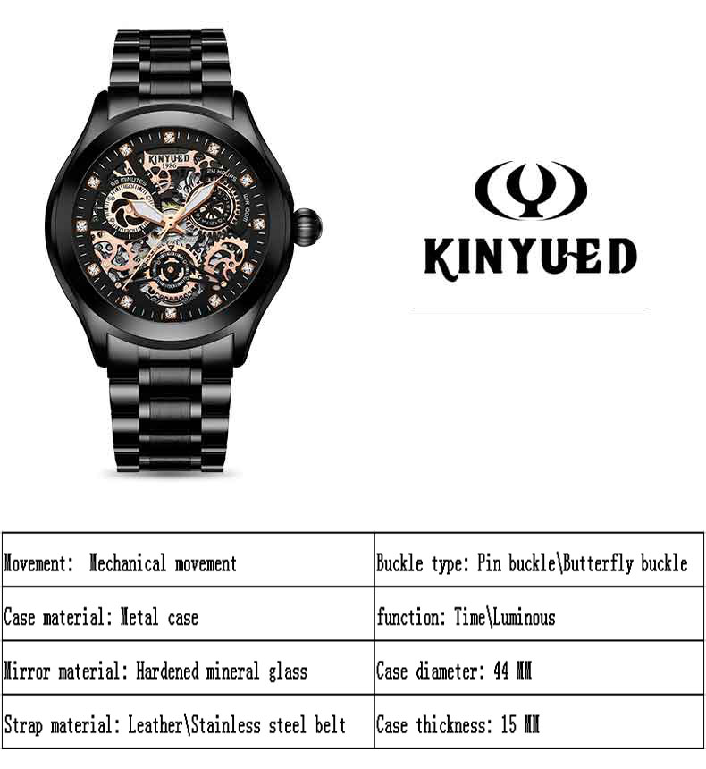 KINYUED new design automatic watch movement stainless steel mechanical watch gold watch luxury reloj wristwatches