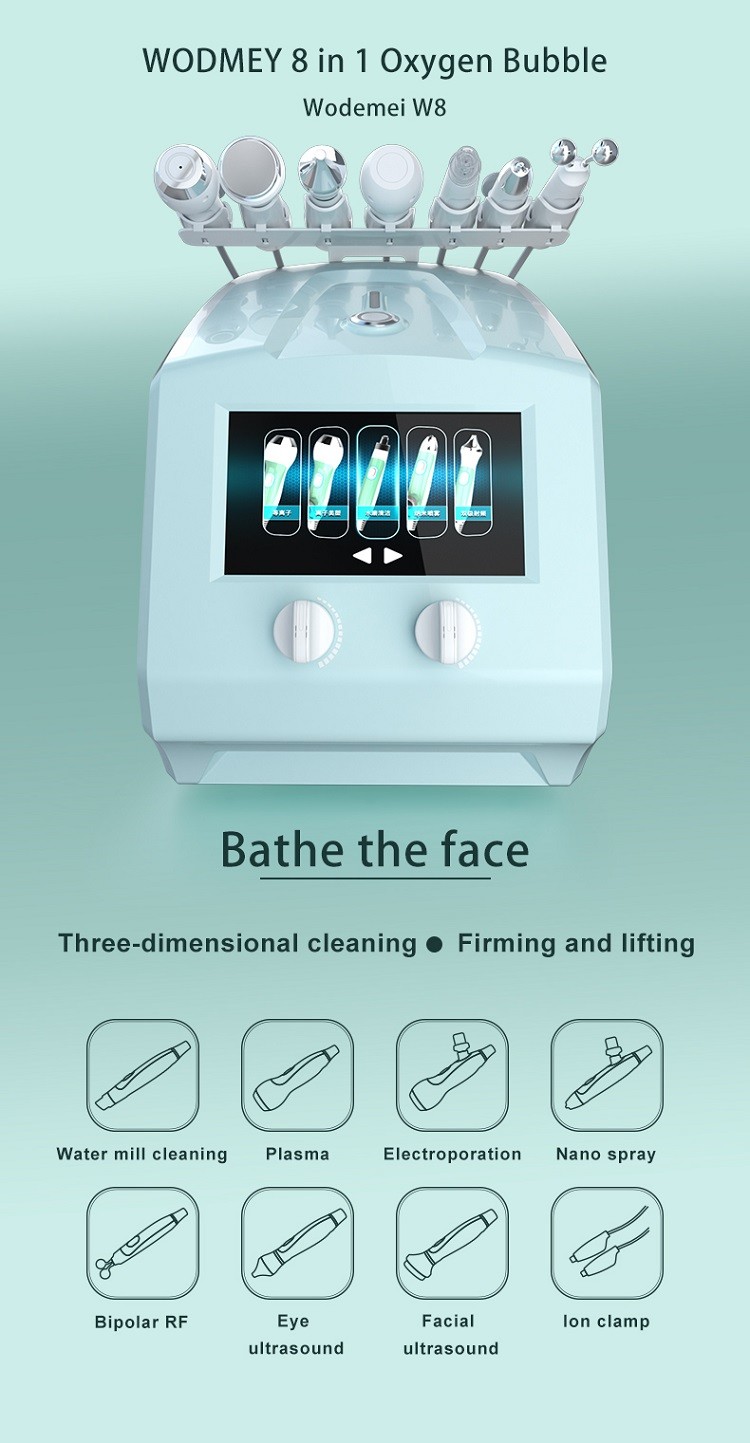 8 In1 hydra dermabrasion machine RF Ultrasonic Oxygen Water Jet