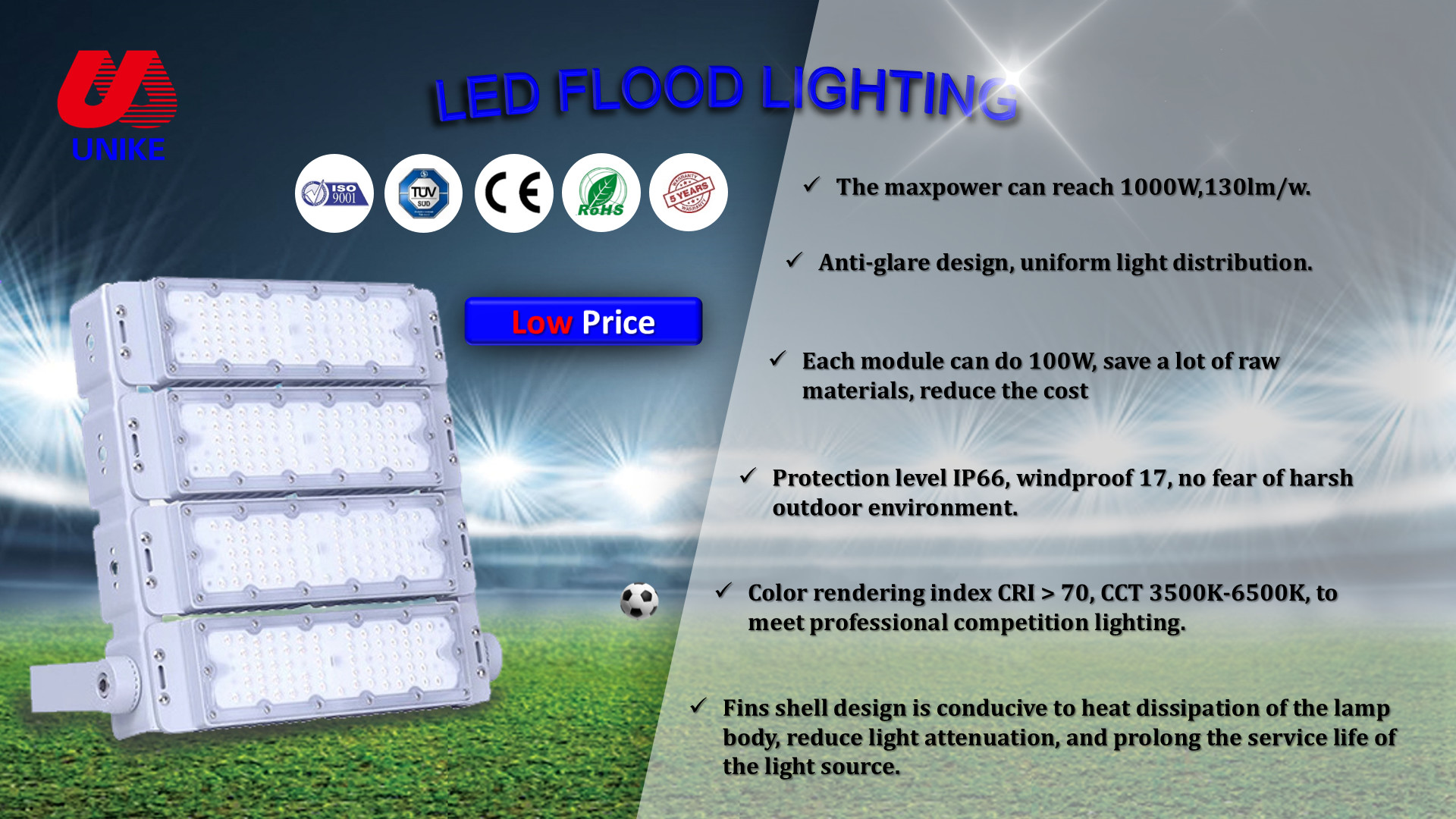 Outdoor Soccer Stadium Sports Field Project Aluminum LED Flood Reflector Light
