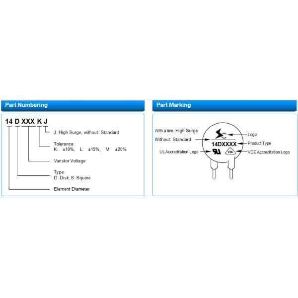 14D Series Varistor Metal Oxide Mov 14D331K Varistor 0.6W Rated Power