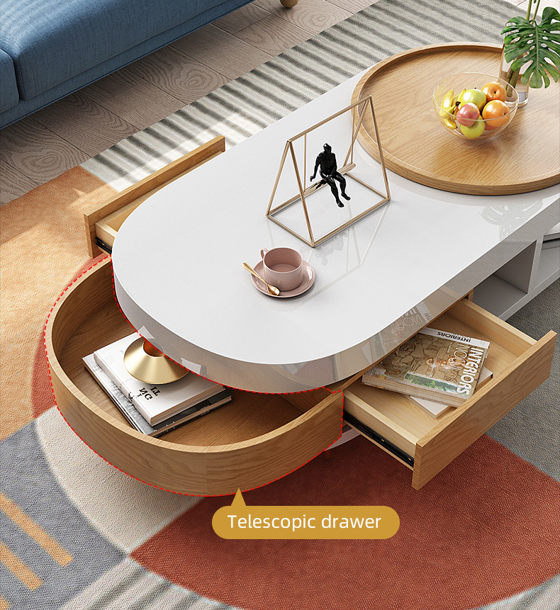 White Marble Top Coffee Table Multifunctional Oval Marble Coffee Table