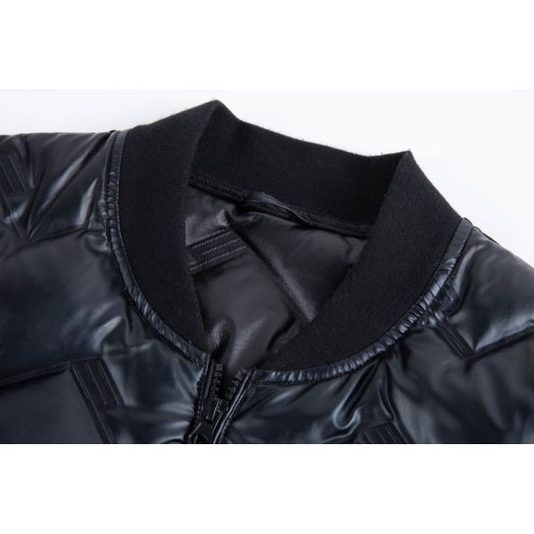 Men's Glossy Black Chevron Quilted Puffer Bomber Jacket with Regular Fit for Urban Wear