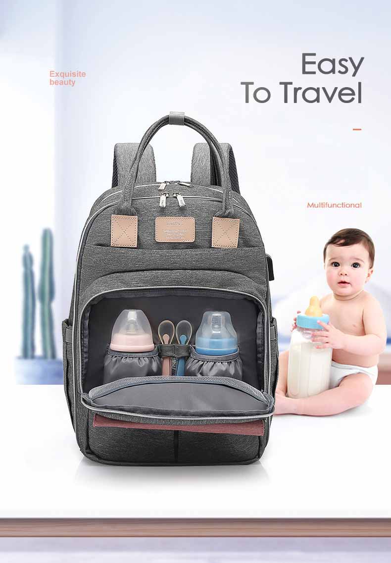 Large Capacity Mom Baby Bag Multi-function Waterproof Outdoor Travel Diaper Bag With USB Charging For Baby Care