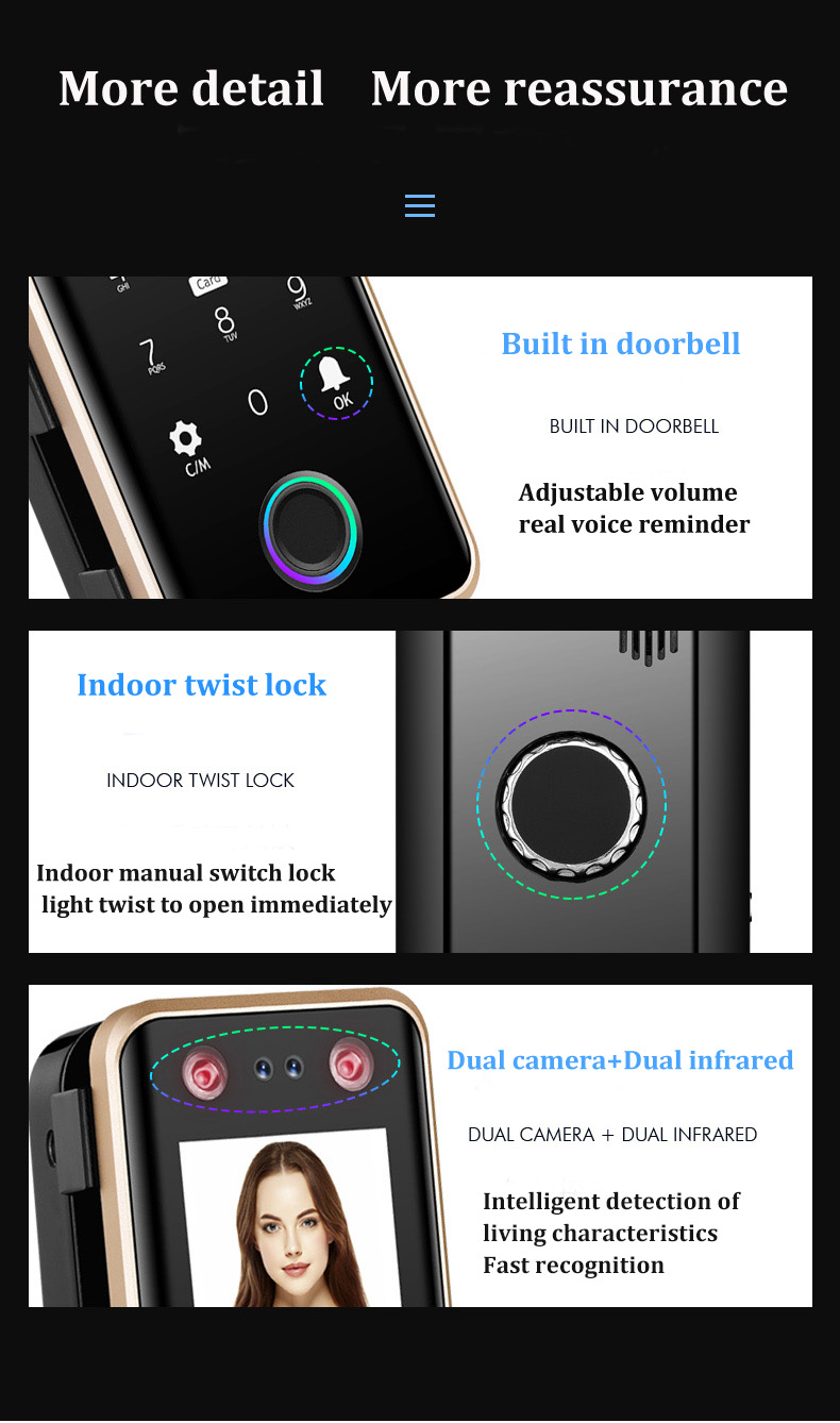 G5S Face Recognition Fingerprint Card Passcode Electronic Glass Door Lock for Office