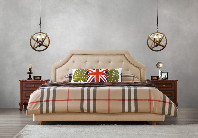 American design Good quality Gery Fabric Upholstered Headboard Queen Bed Leisure Furniture for Apartment Bedroom set