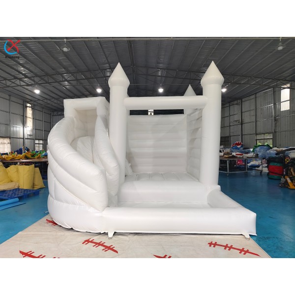 Commercial Pure White Inflatable Wedding Bounce Castle With Slide PVC for Party