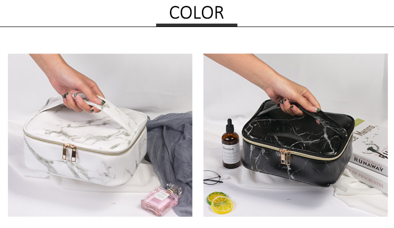 Wholesale Custom PU Leather Marble Cosmetic Bag Case Ladies Travel Portable