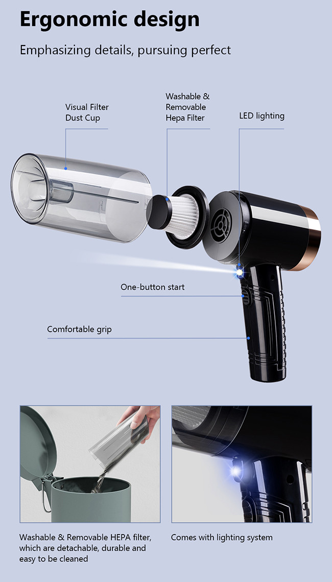 120W Rechargeable Wireless Handheld Car Vacuum Cleaner Mini Cyclone Strong Suction