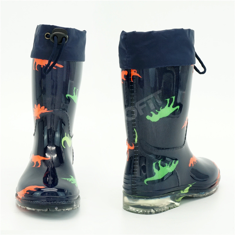 Glossy Leak Proof Kids Unisex PVC Rain Boots With Adjustable Tightening Band