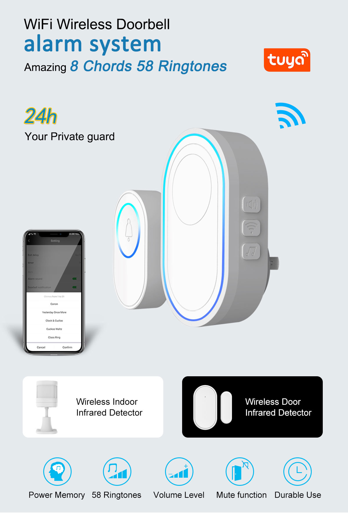 Wifi Smart Home Tuya App Control Waterproof Alexa Wireless Doorbell