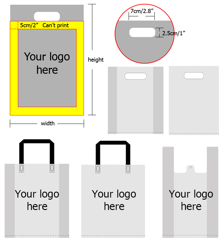 HDPE/LDPE Die Cut Patch Handle Custom Plastic Merchandise Retail Bags With Own Logo