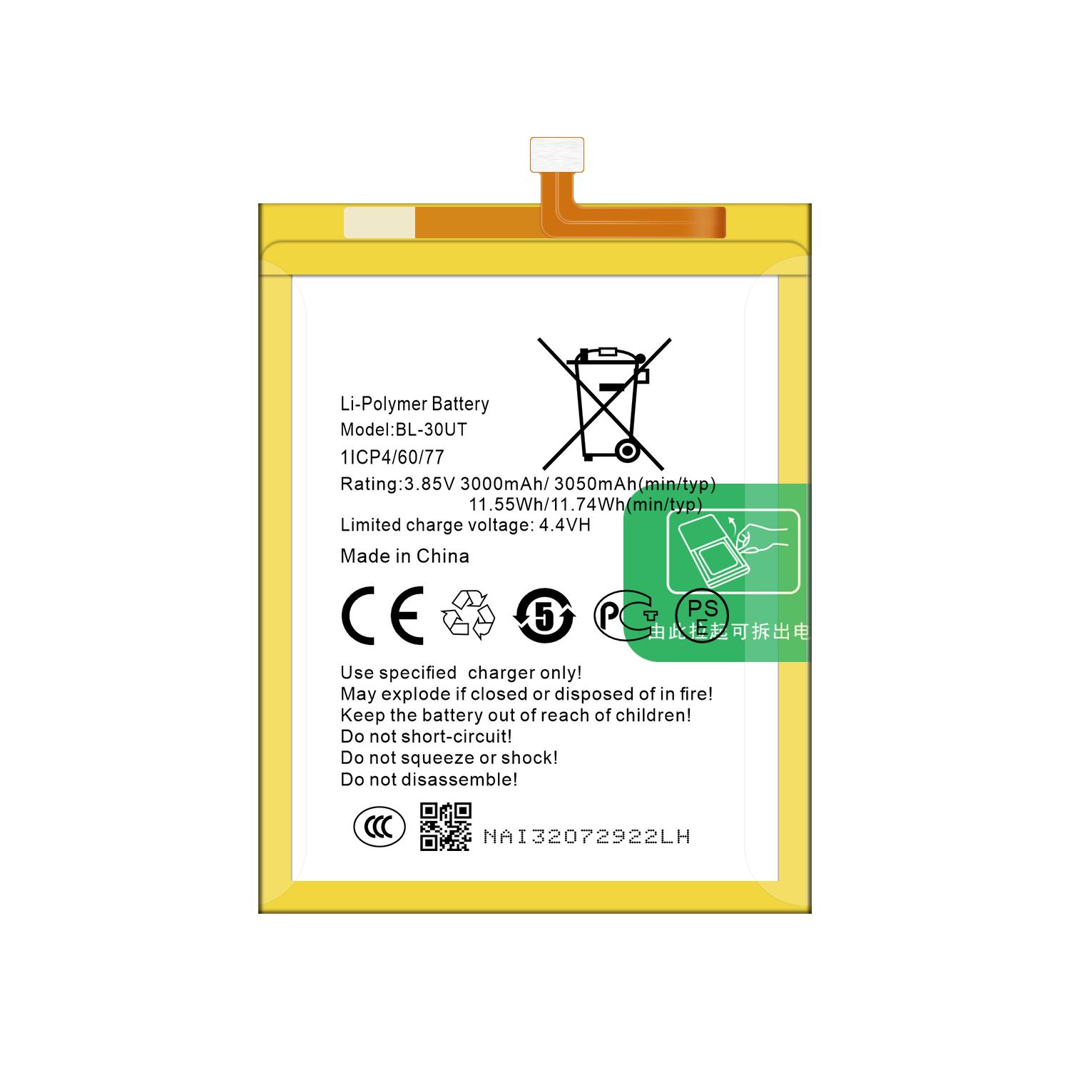 Tecno CA6 CM 3.85V Phone BL-30UT Battery 3050mAh Rechargeable Batteries with Coding