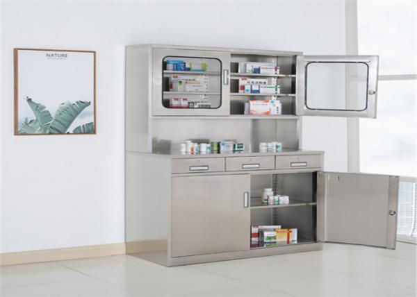 Hospital Stainless Steel Medicine Display Cabinet , Three Drawers Lockable