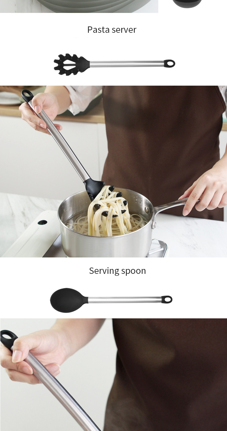 9 Pieces SS Handle Silicone Non Stick Utensils Set Lead Free