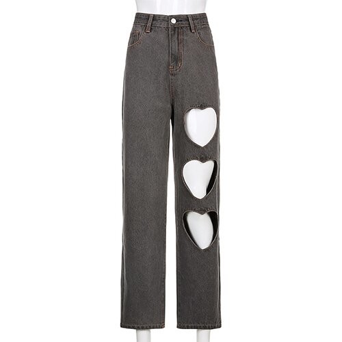OEM maufactory new European and American women's clothing casual commute love hollow straight tube slim jeans tro