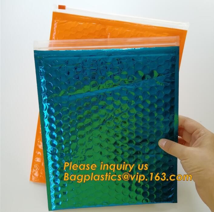 Holographic Factory Shiny gold Cosmetic bag Zipper Bubble Bag zip-lock Slider Padded Mailer metallic bubble zipper bagea