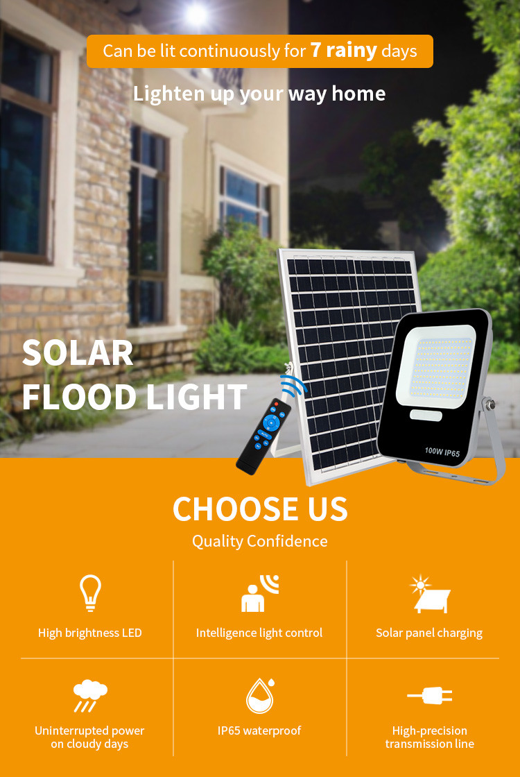 100w 150w 200w LED Solar Powered Flood Lights Warehouse Ground Mounted Remote Controlled