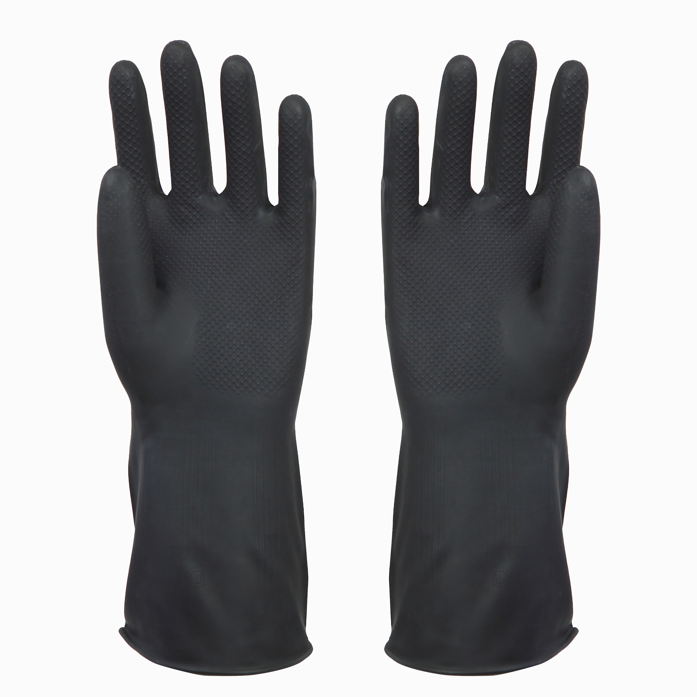 Black Safety Waterproof Rubber Work Gloves , Industrial Latex Gloves Tear Resistant