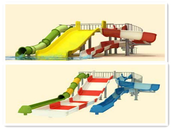 Interactive Swimming Pool Water Slide Equipment Mix Color Steel Columns