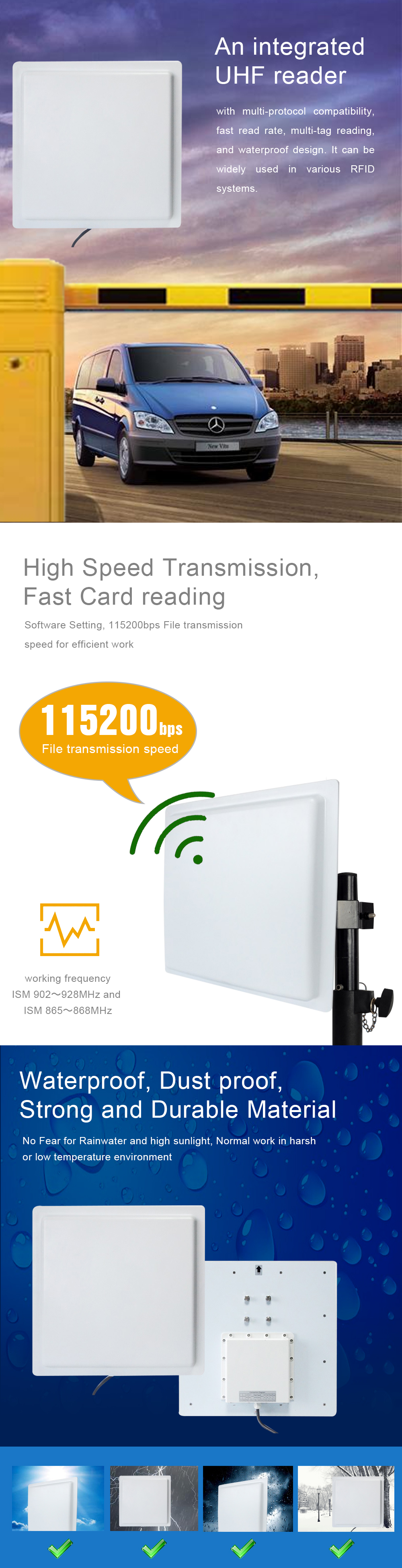 Anti Counterfeiting UHF RFID Reader With Waterproof Antenna Wiegand 485 Interface
