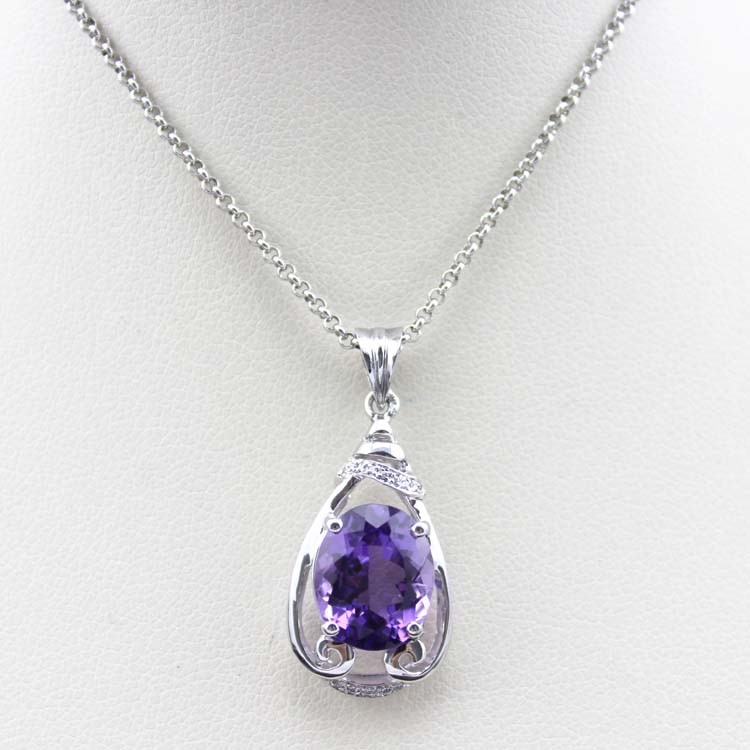 925 Silver Jewelry 9mmx11mm Amethyat Cubic Zircon Pendant(PSJ0406)