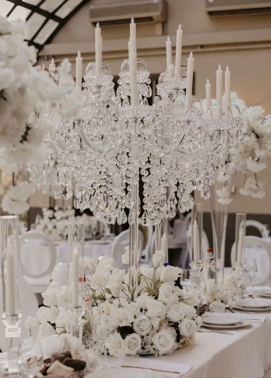 15 Arms Gold Tall Lead Crystal Candelabras Centerpieces Beaded For Wedding Table