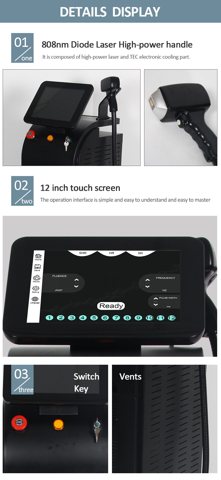 2000w Professional Laser Hair Removal Machine 808 Diode LCD Touch Screen ODM