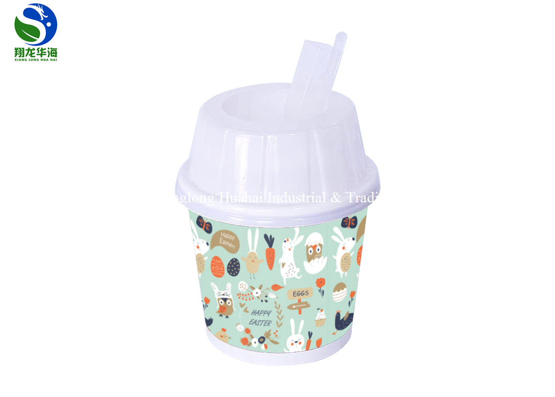 Take Away 2 Sides Paper Ice Cream Cups Safety With Plastic Lid And Spoon