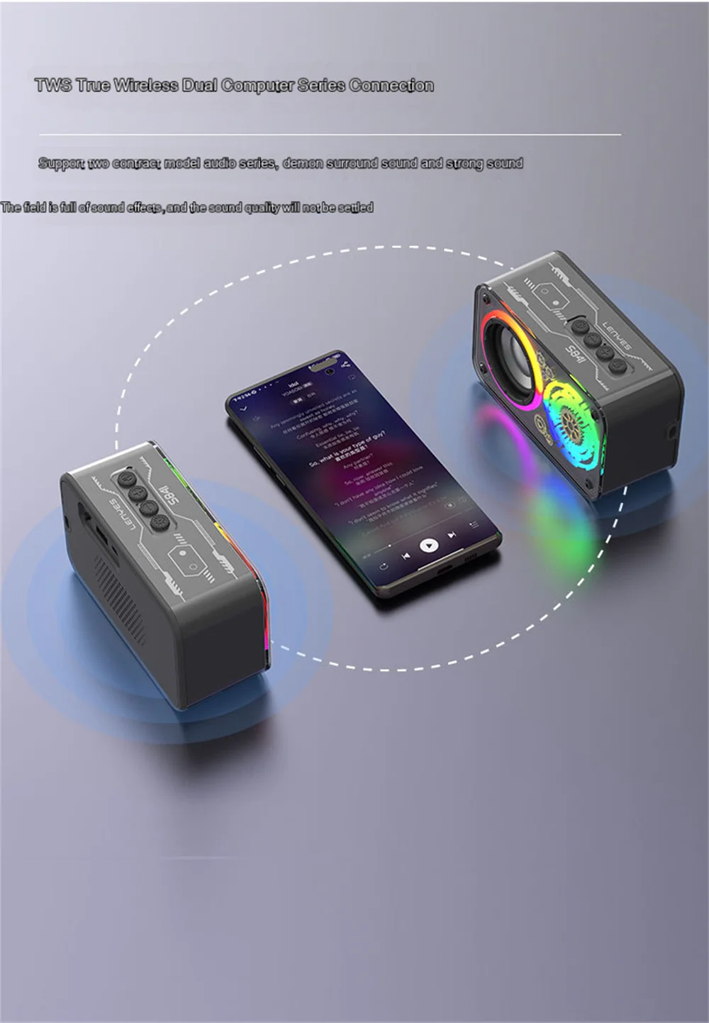 10W Output Power Wireless Speaker Transparent Mecha Portable Mini Subwoofer TWS Audio