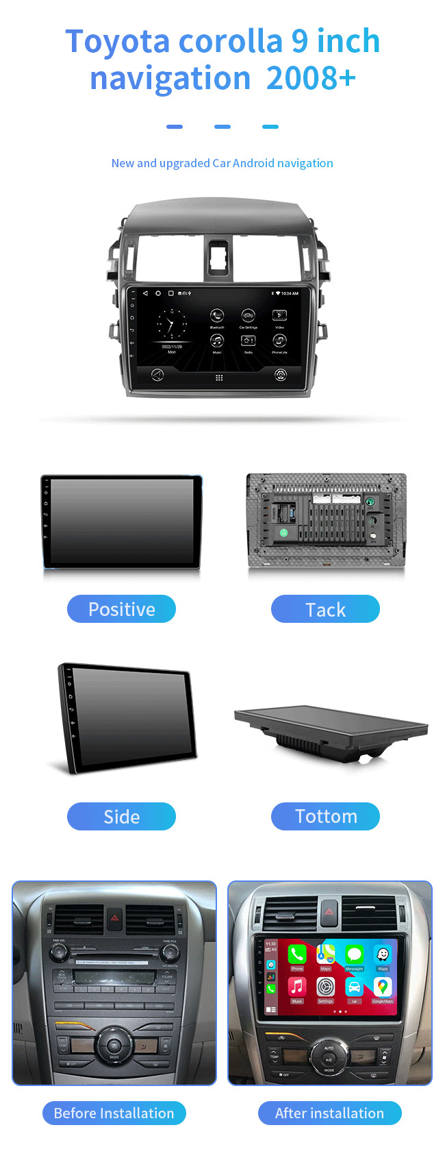 Android 12 2.5D Screen Car DVD Player For Toyota Corolla E140 / 150 2008 2009 2010 2011 2012 2013 4+64GB GPS Radio RDS