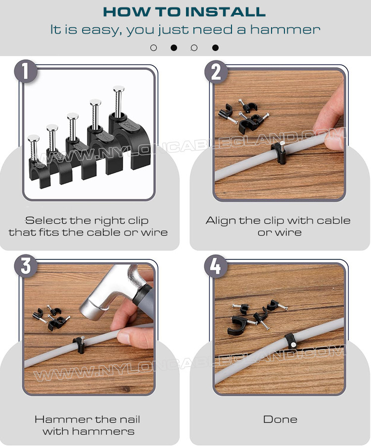 100pcs K-Type Black Cable Clips 4mm~32mm Round Cable Clips for RG6, RG59, RJ45 Coax Cable, Ethernet Cable, Phone Cable