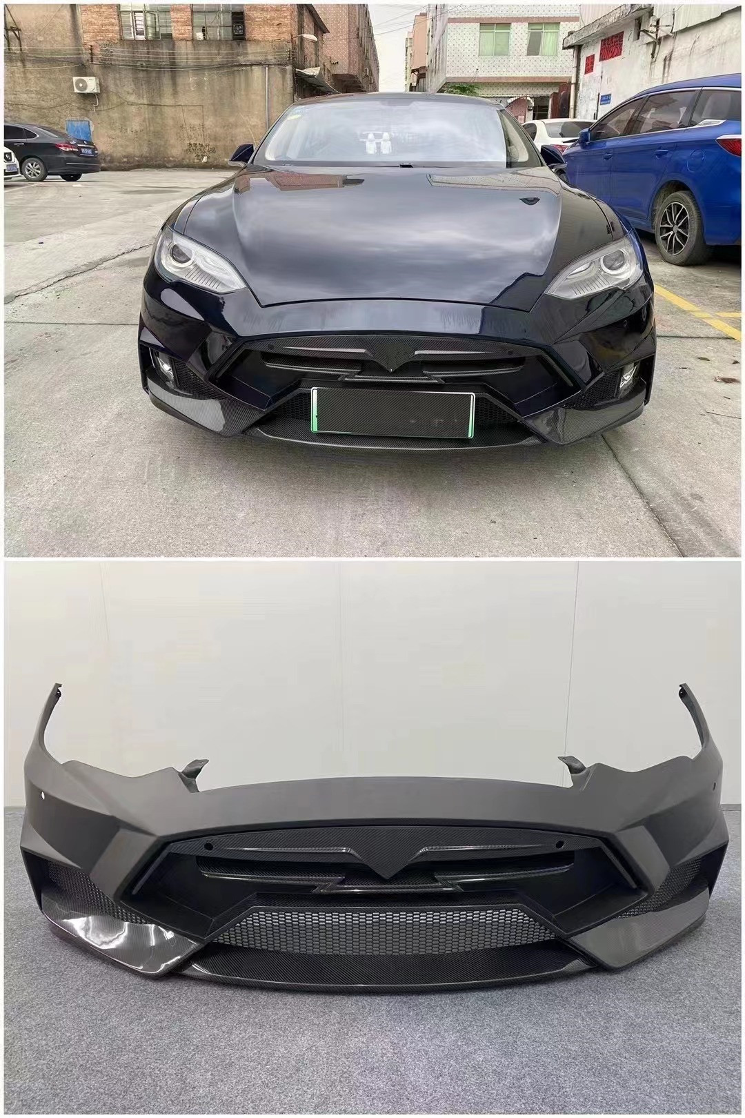 Selling Model S Body Kit Carbon Fiber Front and Rear Bumper Side Skirts Spoiler for Tesla Model S
