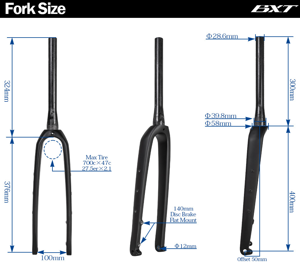 27.5 Carbon Mountain Bike Fork Road Gravel Disc Brake Fork 650B Carbon Fiber Fork 700C