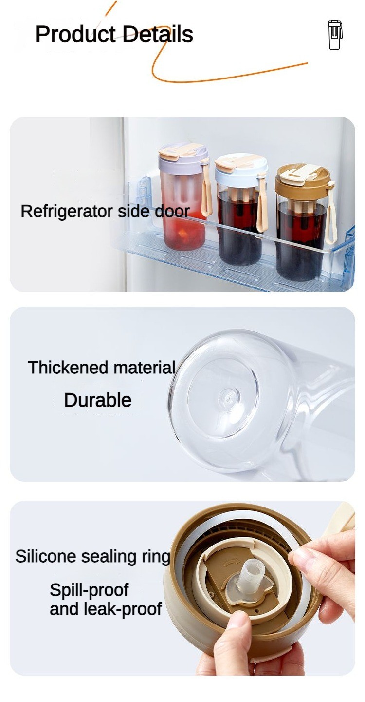 Summer New Design 330ml 480ml Plastic Multifunctional Portable Cold Brew Iced Coffee Maker Cup With Mesh Filter