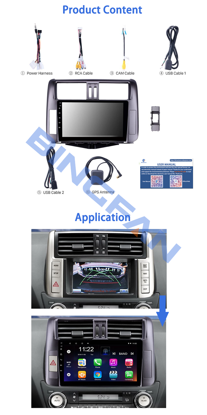 Wifi Toyota Android Car Stereo 2GB Multimedia Video Player For Prado LC150