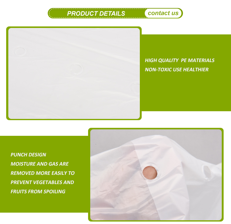 Food Grade Perforated Breathable PE Clear Plastic Bags On Roll For Fruits And Vegetables