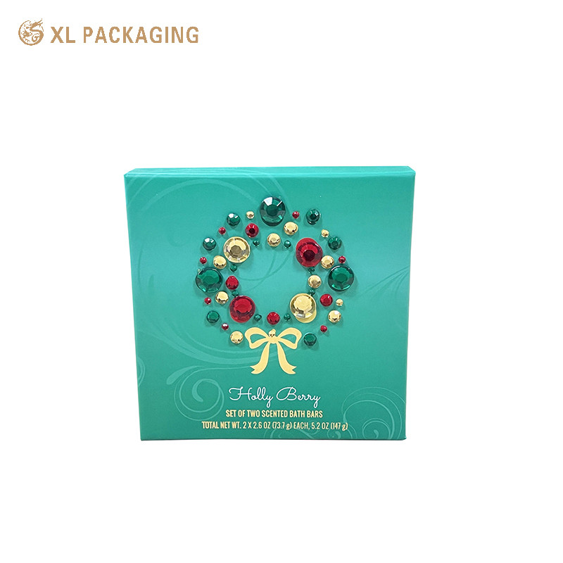 Custom Green Luxury Packaging Christmas Wrapping Decoration Bows Gold Hot Stamping Lid And Base Boxes For Cosmetic