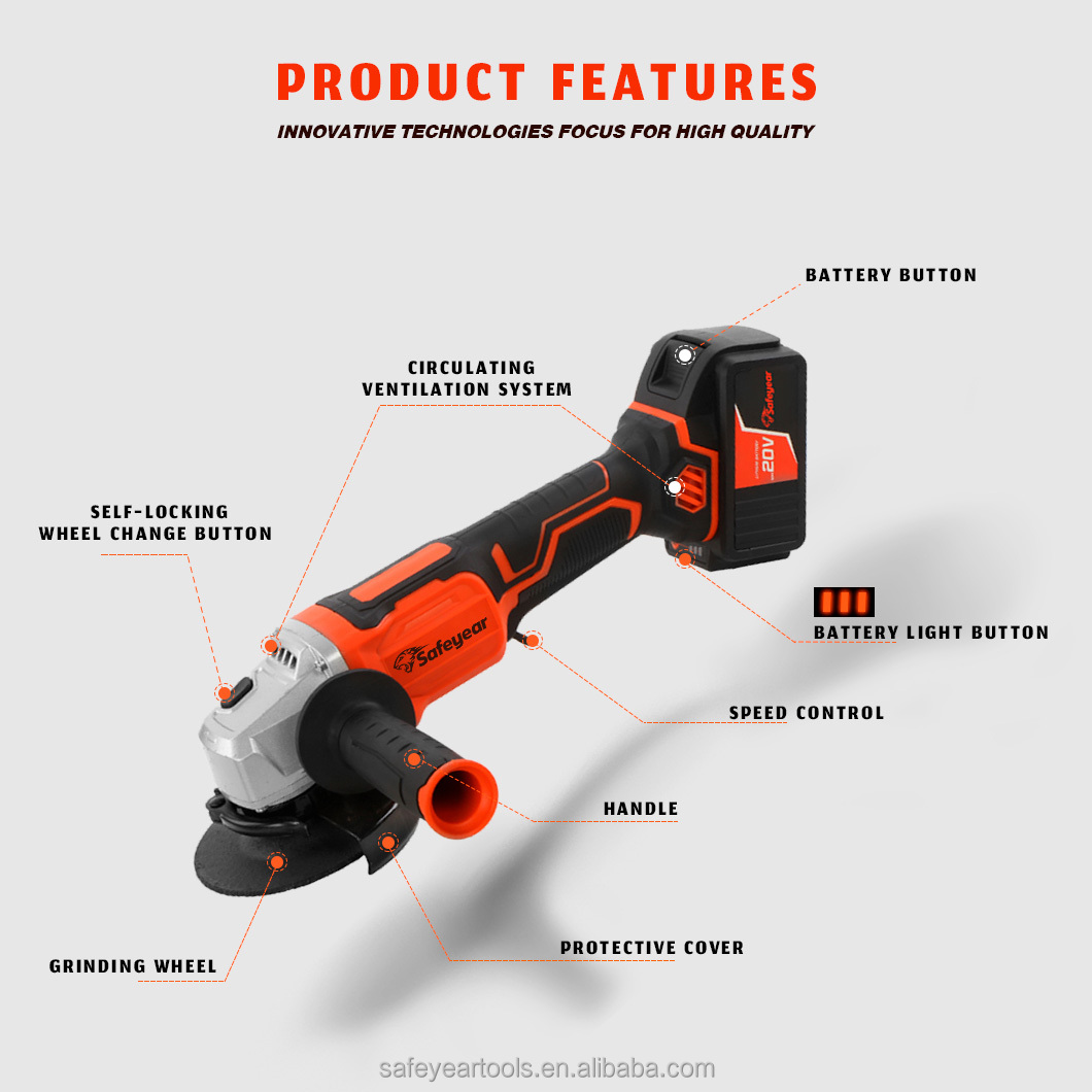 4000MAH 20V Four And A Half Inch Grinder Cordless Angle Electric Grinder Tool 14mm