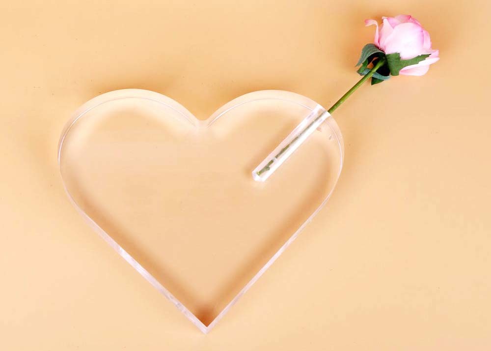 Clear Heart Shape Acrylic Display Stands Roses Love Frame Tabletop Rack For Desktop