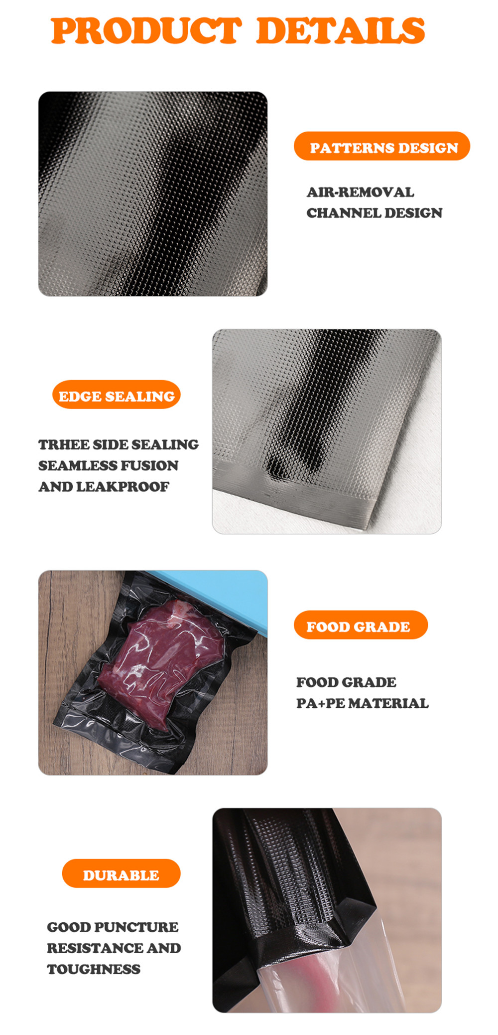Clear Black BPA Free Heat Seal Zip Pouch Food Plastic Polypropylene Bag